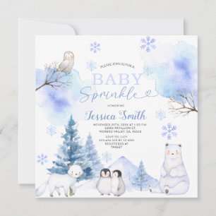 Invitation Snowflakes Arctic Animal Mountain Baby Sprinky