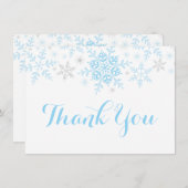 Invitation Snowflakes Baby Boy Shower Blue Silver Merci (Devant / Derrière)