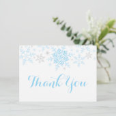 Invitation Snowflakes Baby Boy Shower Blue Silver Merci (Debout devant)