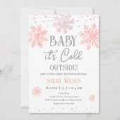Invitation Snowflakes Baby It's Cold Outside Baby shower Rose (Devant)