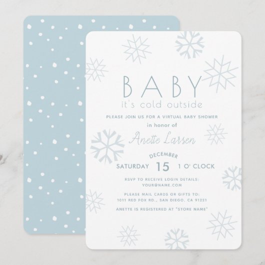 Invitation Snowflakes Baby Son Baby shower virtuel bleu froid (Devant / Derrière)