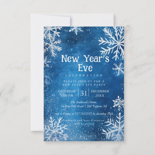 Invitation Snowflakes Bleu 1 Soirée du Nouvel An (Devant)