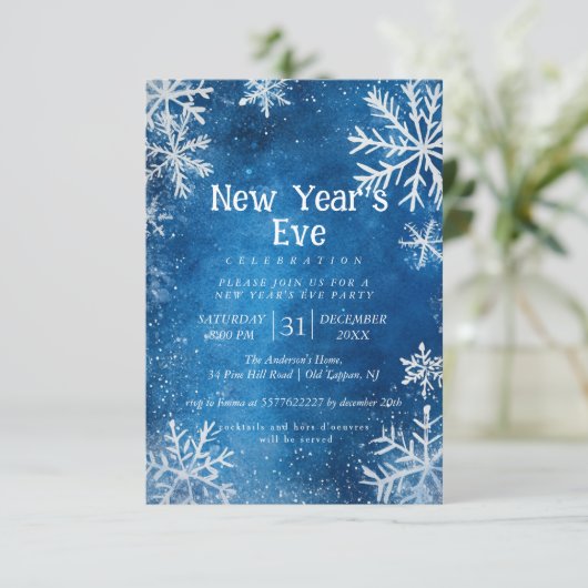 Invitation Snowflakes Bleu 1 Soirée du Nouvel An (Debout devant)