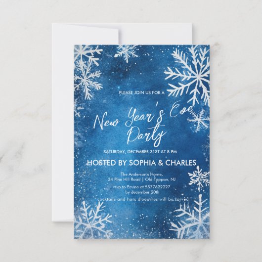 Invitation Snowflakes Bleu Soirée du Nouvel An (Devant)