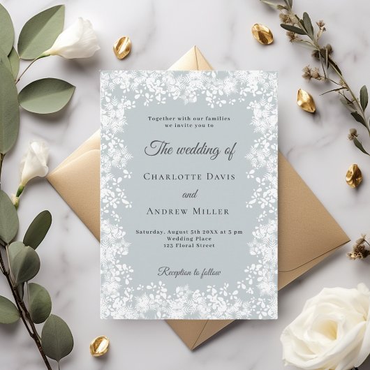 Invitation Snowflakes blue gray winter wedding