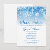 Invitation Snowflakes Blue White Winter Wonderland Sweet 16 (Devant / Derrière)