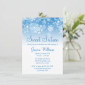 Invitation Snowflakes Blue White Winter Wonderland Sweet 16 (Debout devant)