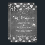 Invitation Snowflakes chalkboard hiver rustique mariage<br><div class="desc">Mariage d'hiver rustique élégant modèle d'invitation élégante sur tableau noir gris avec bordures de flocons blancs et lettrage blanc. Remplissez vos informations dans les zones, Vous pouvez choisir de le customiser en modifiant davantage les polices et les couleurs du texte. — L'invitation convient aux élégants mariages rustiques d'hiver. — Si...</div>