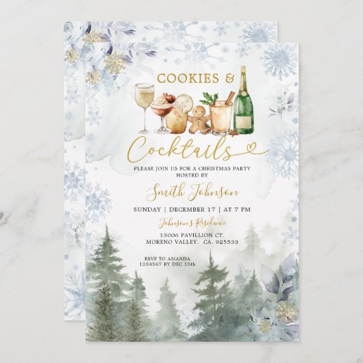 Invitation Snowflakes Cookie Cocktail Christmas Holiday Party (Devant / Derrière)
