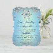 Invitation Snowflakes Crystal Blue Pearl Mariage (Debout devant)