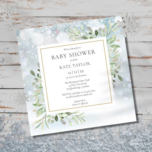 Invitation Snowflakes d'hiver Baby shower verdoyant