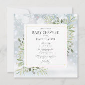 Invitation Snowflakes d'hiver Baby shower verdoyant (Devant)