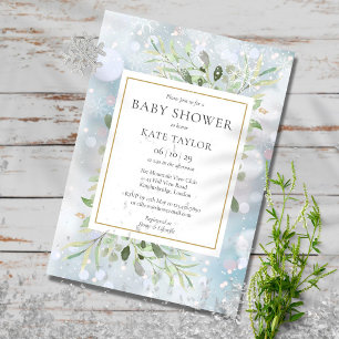 Invitation Snowflakes d'hiver Baby shower verdoyant Saupoud