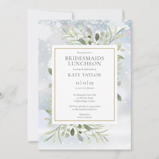 Invitation Snowflakes d'hiver Bridesmaids de verdure Déjeuner (Devant)