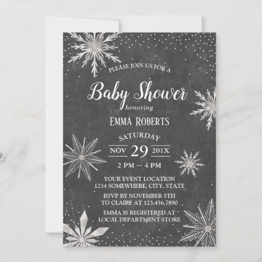 Invitation Snowflakes d'hiver Élégant Baby shower de Chalkboa (Devant)