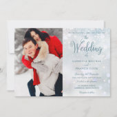 Invitation Snowflakes d'hiver Élégant script Mariage photo (Devant)