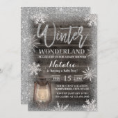 Invitation Snowflakes d'hiver & Lantern Grange Baby shower en (Devant / Derrière)