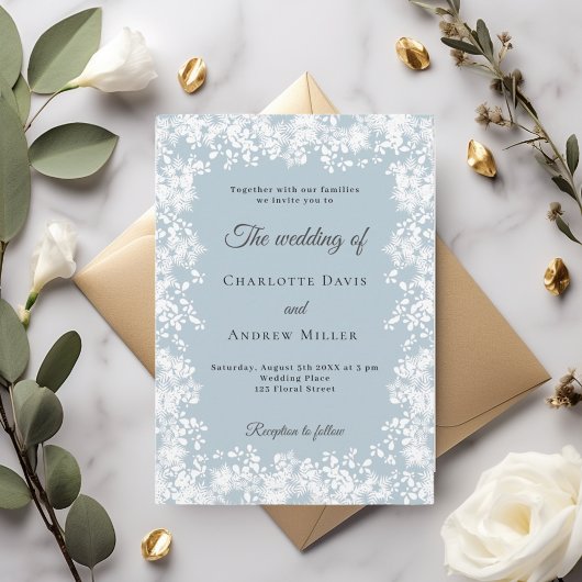 Invitation Snowflakes dusty blue winter wedding