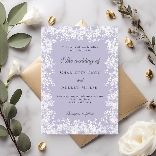 Invitation Snowflakes dusty lavender winter wedding