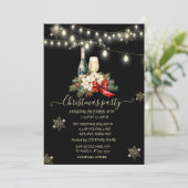 Invitation Snowflakes en or, Poinsettia Champagne Noël (Debout devant)