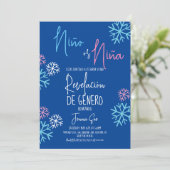 Invitation Snowflakes espagnol bleu rose Sexe Révéler hiver (Debout devant)