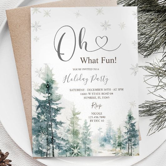 Invitation Snowflakes et Pine Trees Verdure Fête de vacances