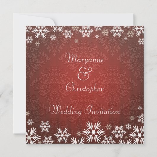 Invitation Snowflakes et Red Mariage damassé (Devant)