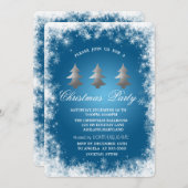 Invitation Snowflakes, Etoiles, Pine Tree Blue Christmas Part (Devant / Derrière)