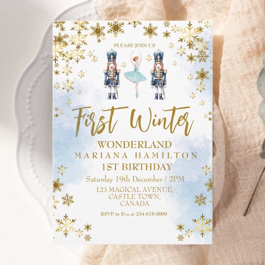 Invitation Snowflakes First Winter Wonderland 1er anniversair