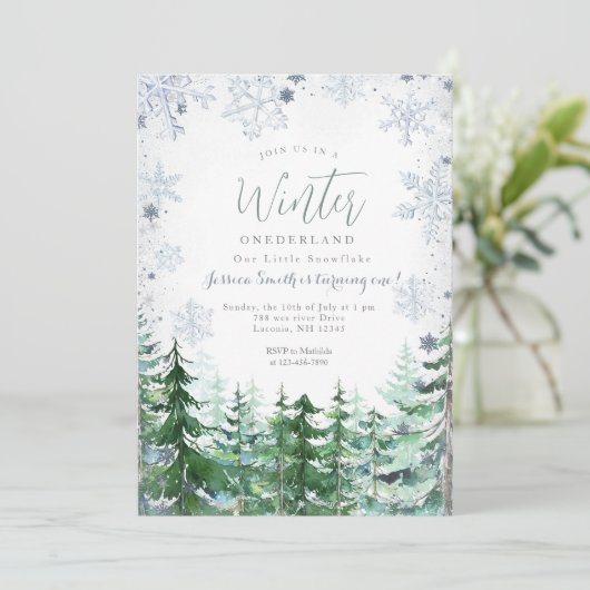 Invitation Snowflakes Forest Winter Onederland 1er anniversai (Debout devant)