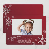 Invitation Snowflakes Frame Photo Anniversaire (Devant / Derrière)