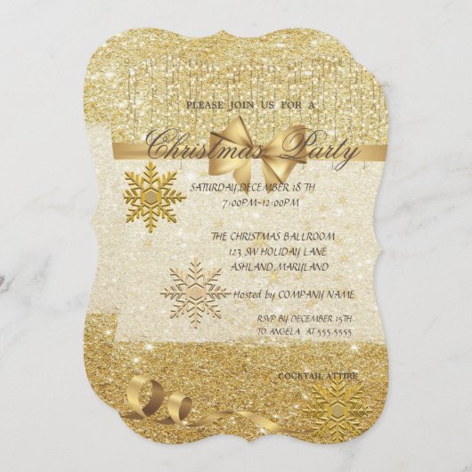 Invitation Snowflakes, Gliterie, Fête de Noël de l'entreprise (Devant / Derrière)