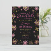 Invitation Snowflakes Gold et Rose Anniversaire (Debout devant)