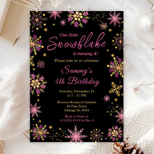 Invitation Snowflakes Gold et Rose Anniversaire