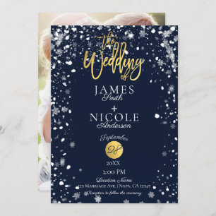Invitation Snowflakes Gold Foil Mariage photo intégrale