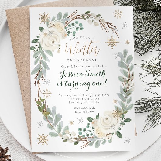 Invitation Snowflakes Gold Forêt moderne Forêt rustique
