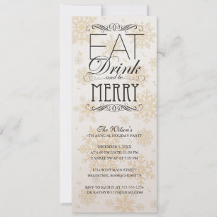 Invitation Snowflakes Gold - Mangez Boire Et Soyez Joyeux
