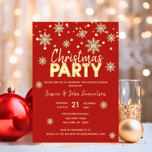 Invitation Snowflakes Gold Red NOËL PARTI