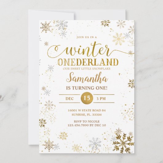 Invitation Snowflakes Gold Silver Premier anniversaire (Devant)