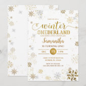 Invitation Snowflakes Gold Silver Premier anniversaire (Devant / Derrière)