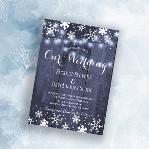 Invitation Snowflakes grange bois bleu hiver rustique mariage