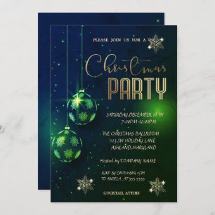 Invitation Snowflakes Green Balls Christmas Corporated
