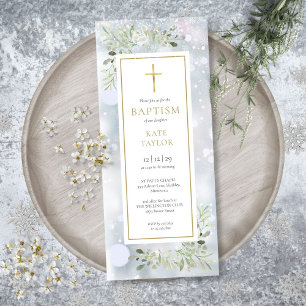Invitation Snowflakes Green Winter Baptism Christening Inv