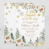 Invitation Snowflakes Hiver Blanc Floral Baby shower (Devant / Derrière)