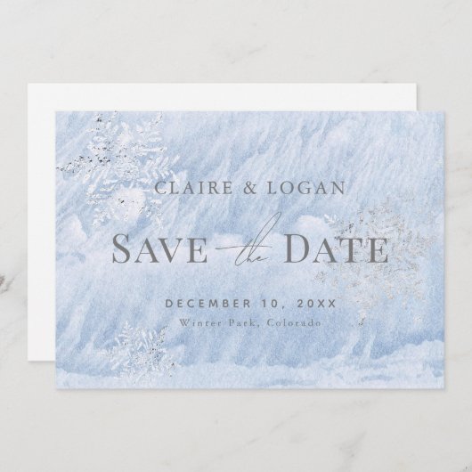 Invitation Snowflakes hiver gelé Enregistrer la date (Devant / Derrière)
