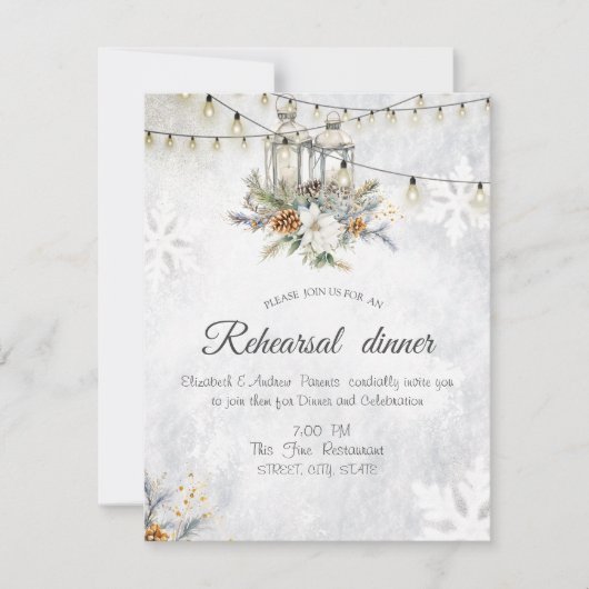 Invitation Snowflakes Lantern String Dîner de répétition (Devant)