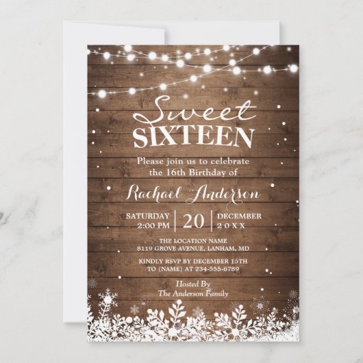Invitation Snowflakes Lights Winter Sweet 16 Anniversaire (Devant)