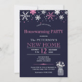 Invitation Snowflakes marine rose d'hiver soirée de réchauffe (Devant)