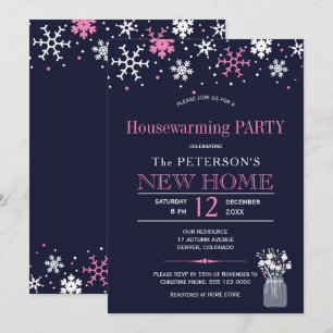 Invitation Snowflakes marine rose d'hiver soirée de réchauffe