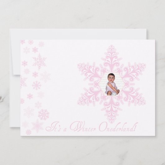 Invitation Snowflakes Onederland 1er Anniversaire rose (Devant)